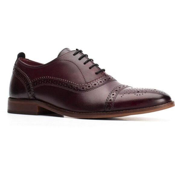 Base London Mens Cast Washed Lace Up Leather Brogue Shoe / Dark Red